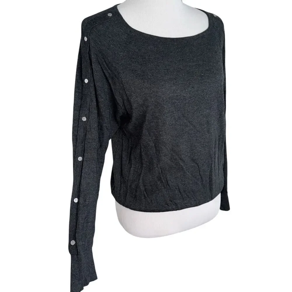Michael Kors Charcoal Button-Sleeve Detail Lightweight Sweater Sz L